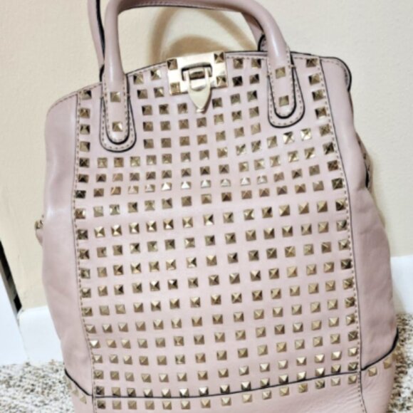 Valentino Garavani Rockstud Tan Lambskin Leather Tote Satchel Shoulder Handbag - Picture 3 of 8